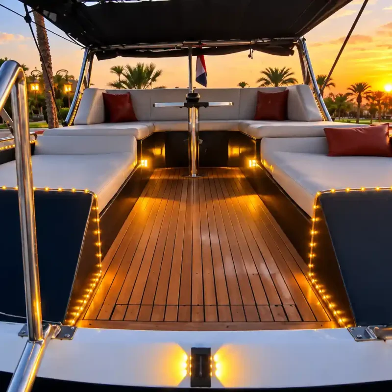Luxury Yacht Lounge at Sunset