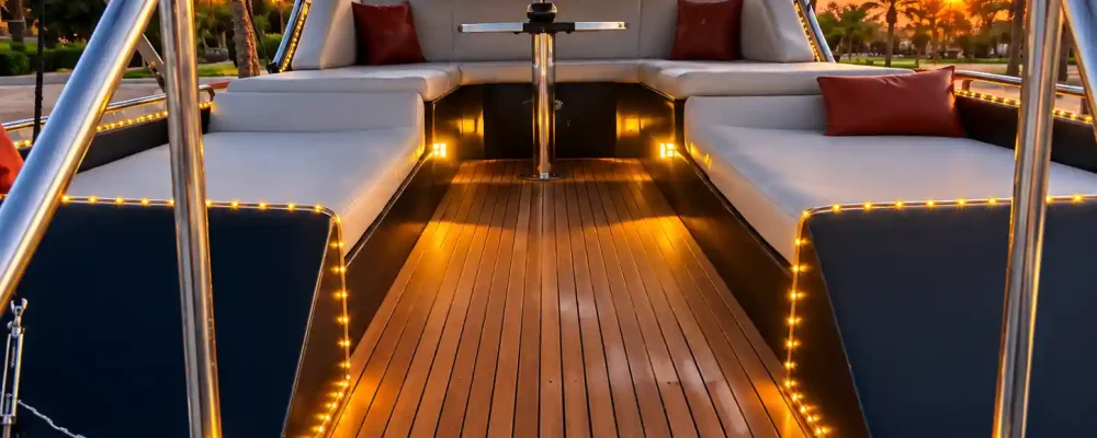 Luxury Yacht Lounge at Sunset